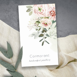 Carte De Visite Soft Chic Blush Pink Peony Feuilleté Botanique Flo