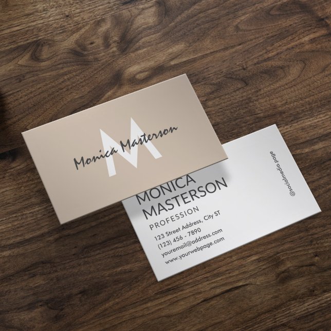 Carte De Visite Soft cream tan minimalist monogram (Créateur téléchargé)