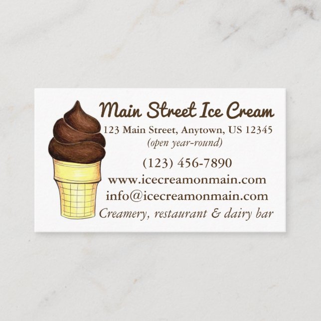 Carte De Visite Soft Sert Ice Crème Cone Bar Laitier Creamery (Devant)