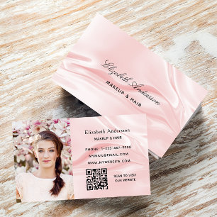 Carte De Visite Soie en satin rose pâle photo élégant code QR