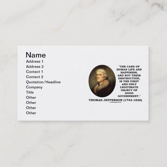 Carte De Visite Soin de Thomas Jefferson de bonheur de vie humaine (Devant)