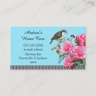 Carte De Visite Soins à domicile Roses roses roses et oiseaux