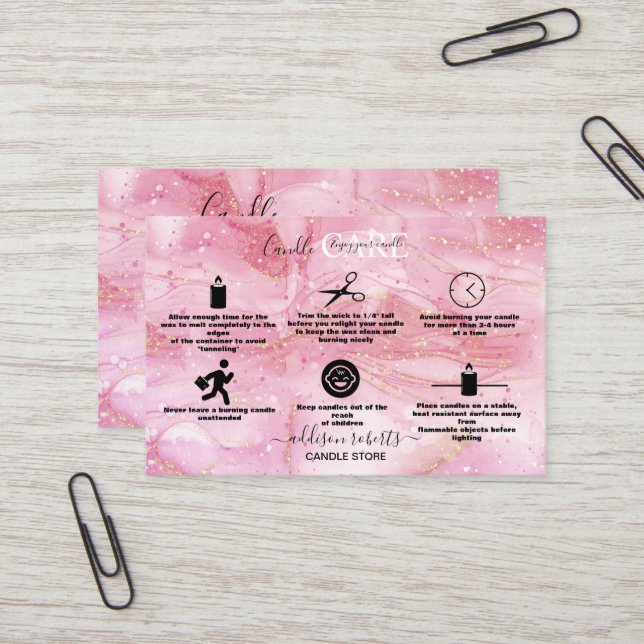Carte De Visite Soins aux bougies modernes en or rose (Devant/Arrière en situation)
