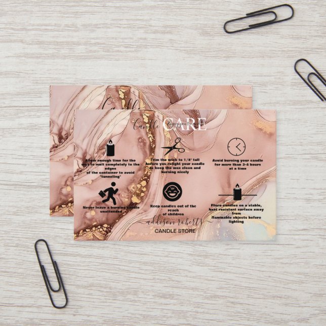 Carte De Visite Soins aux bougies modernes en or rose (Devant/Arrière en situation)