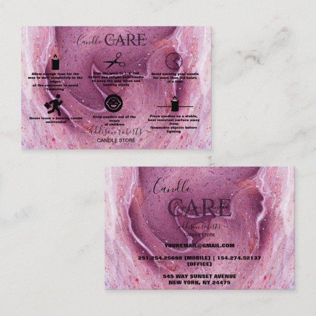 Carte De Visite Soins aux chandelles d'encre rose moderne (Devant / Derrière)