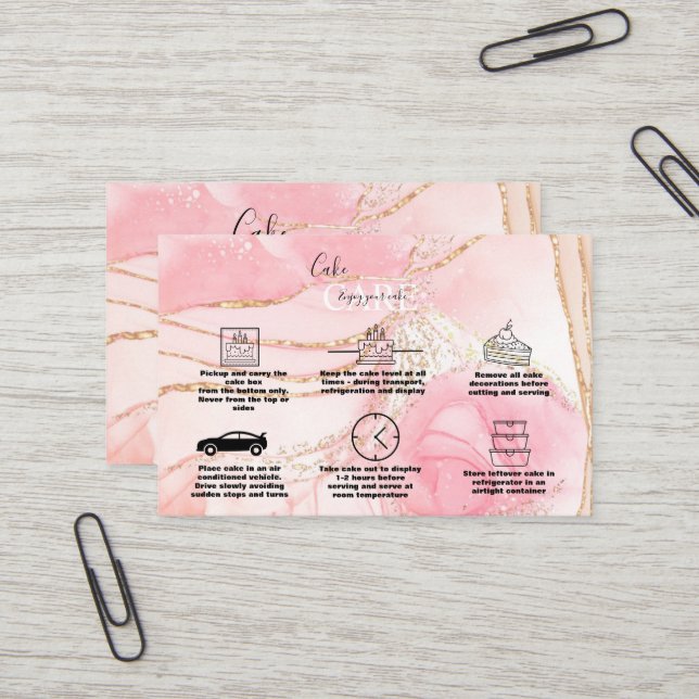 Carte De Visite Soins de gâteau à l'eau rose or (Devant/Arrière en situation)