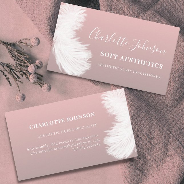 Carte De Visite Soins de la peau esthétique Nurse rose (Modern Stylish nurse aesthetics skincare dusty rose pink Business card)