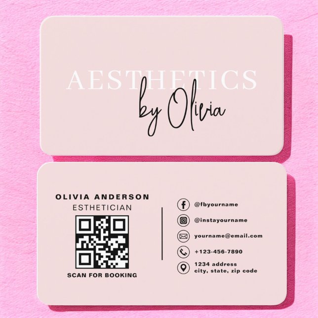 Carte De Visite Soins de la peau Esthétique QR Code Blush rose (Créateur téléchargé)