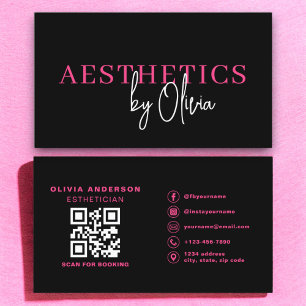 Carte De Visite Soins de la peau Esthétique QR Code Hot rose Noir