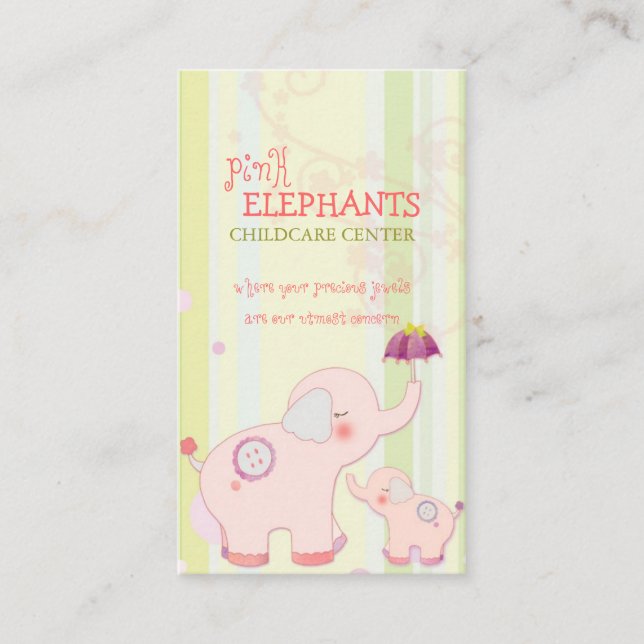 Carte De Visite Soins d'enfants à l'éléphant rose mignon (Devant)