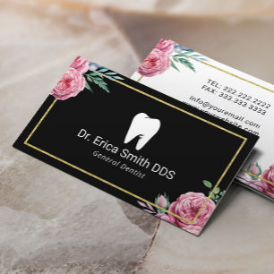 Carte De Visite Soins dentaires encadrés d'or floral élégant Denti