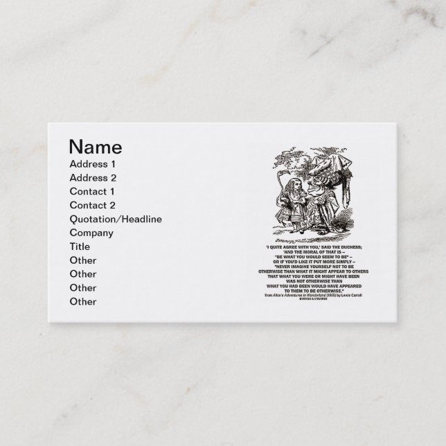 Carte De Visite Soit le pays des merveilles ce que vous sembleriez (Devant)
