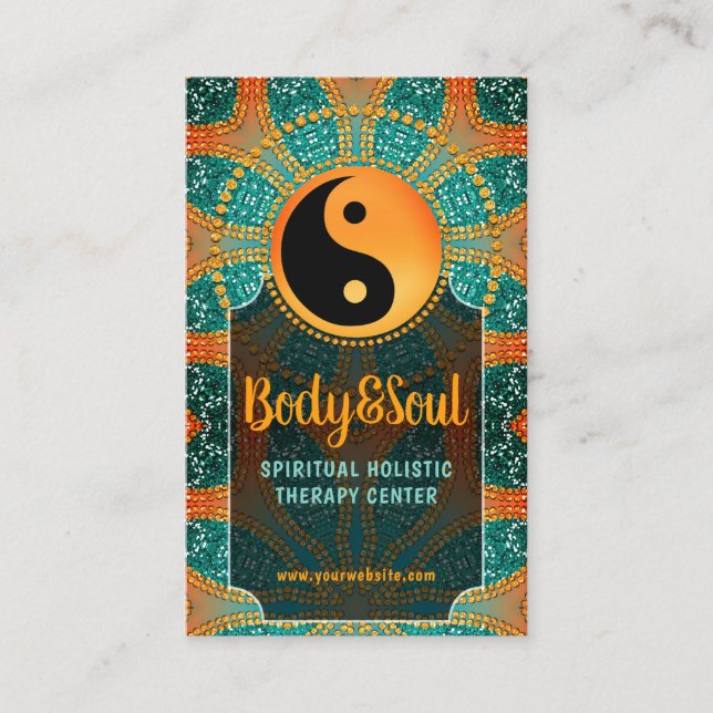 Carte De Visite Solde Turquoise Orange Yin Yang Sangria Gold Spark (Devant)