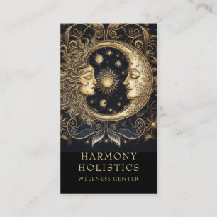 Carte De Visite Soleil céleste holistique face aux étoiles Or Noir
