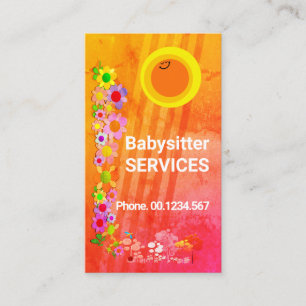 Carte De Visite Soleil souriant Rayons Fleurs colorées Garderie N