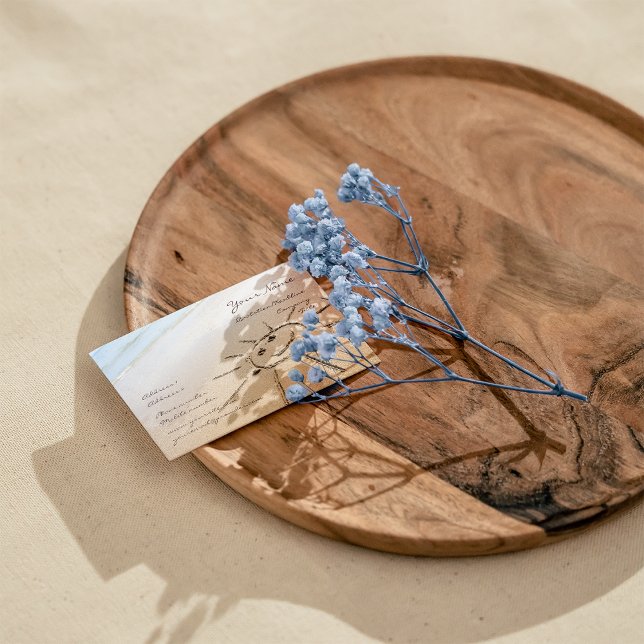 Carte De Visite Soleil Sur La Plage (Sun drown in the sand business card. Summar, sea, beach related activities)