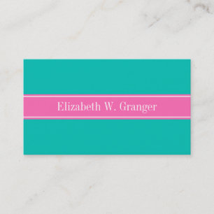 Carte De Visite Solid Teal, Hot Pink #2 Ribbon Nom monogram