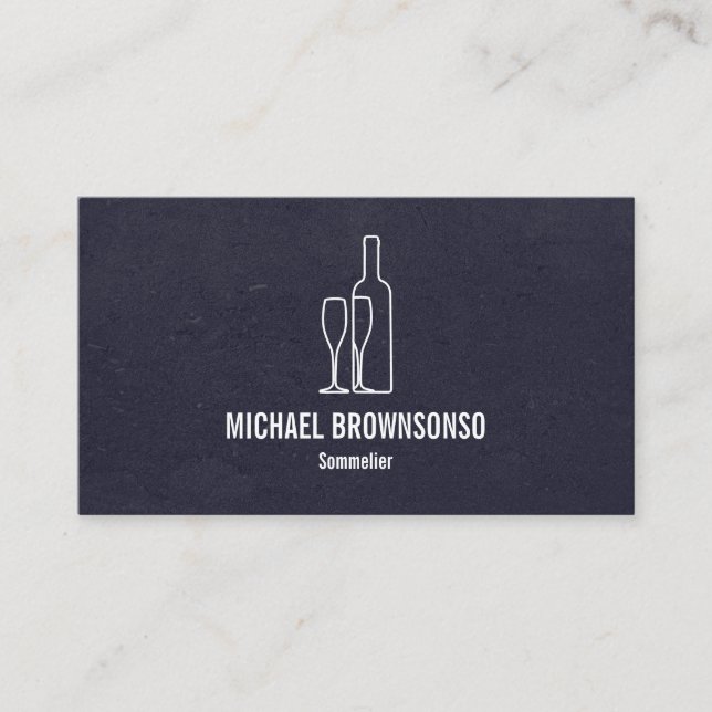 Carte De Visite Sommelier bouteille de vin noir bleu (Devant)