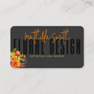 Carte De Visite Sophisticated Floral Design Black Orange Flowers 