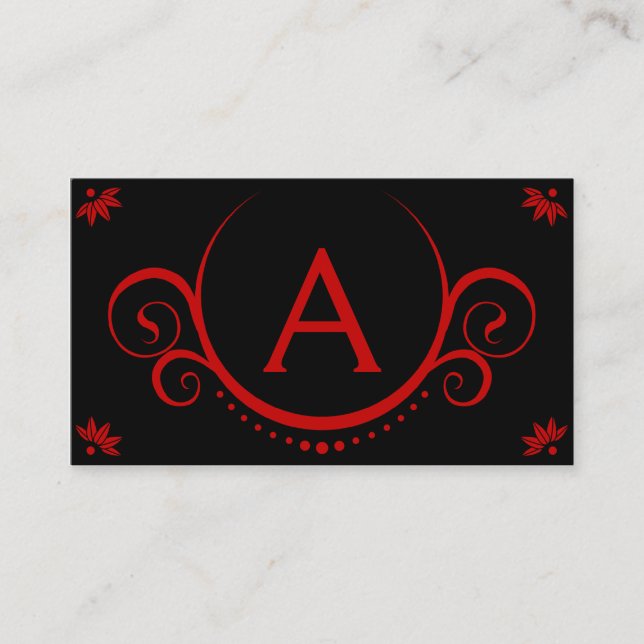 Carte De Visite sophistications rouges décorées d'un monogramme (Devant)
