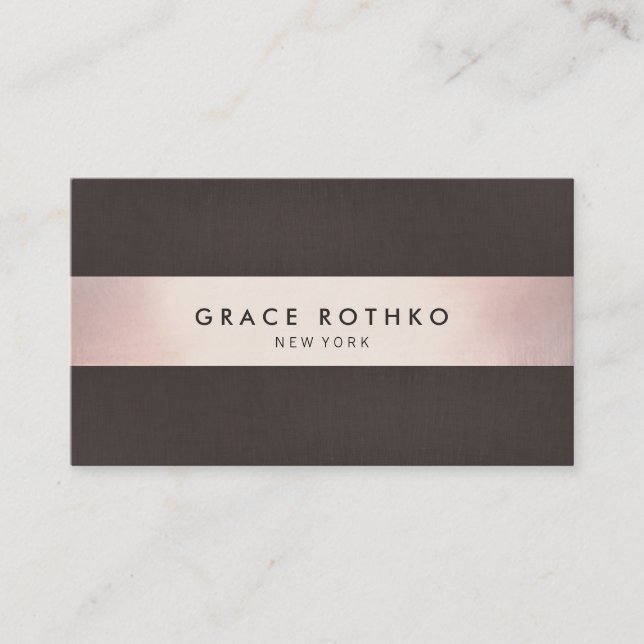 Carte De Visite Sophistiqué moderne Brown foncé Rose Gold bande (Devant)