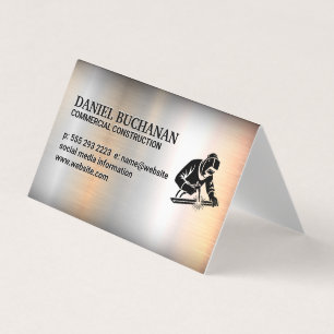 Carte De Visite Soudeur travaillant sur l'acier   Fond métallique
