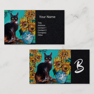 Carte De Visite SOUFFLE AVEC CHAT EN MONogramme BLEU Papier noir
