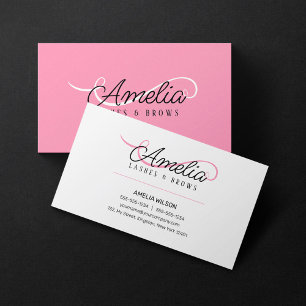 Carte De Visite Sourcils de maquilleur rose blanc minimal simple