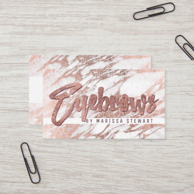 Carte De Visite Sourcils élégants chics de marbre d'or de rose (Devant/Arrière en situation)