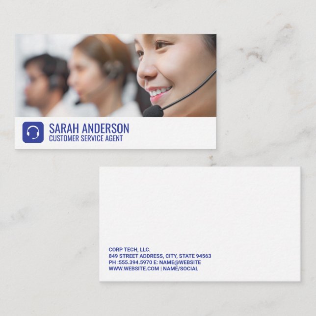 Carte De Visite Sourire du collaborateur du centre d'appels | Logo (Devant / Derrière)