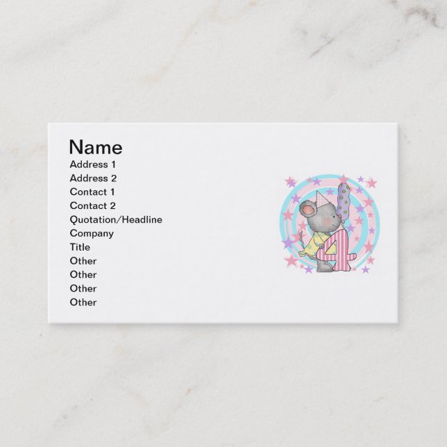 Carte De Visite Souris 4e anniversaire T-shirts et cadeaux (Devant)