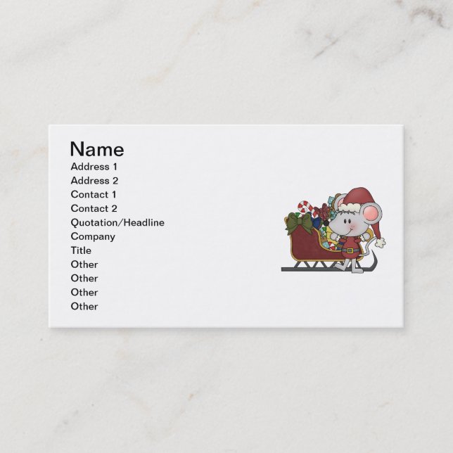Carte De Visite Souris de Père Noël avec le traîneau (Devant)