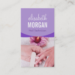 Carte De Visite Spa de manucure élégant à ongles floraux violets