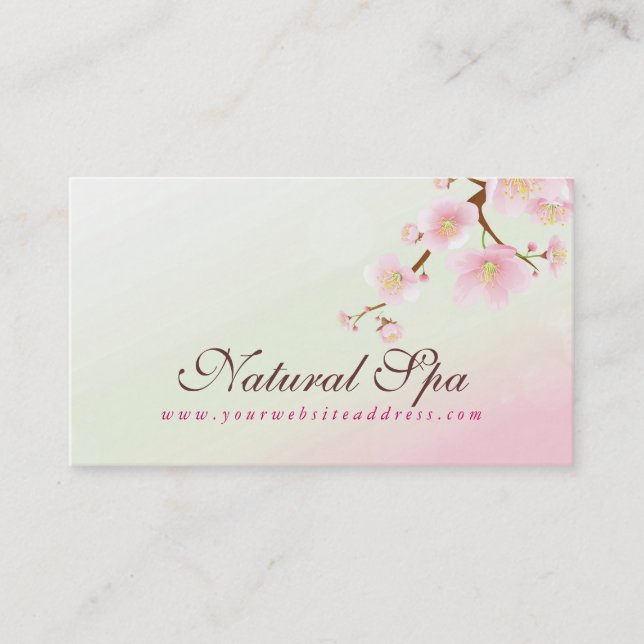 Carte De Visite Spa naturel à fleurs blanches et roses douces (Devant)