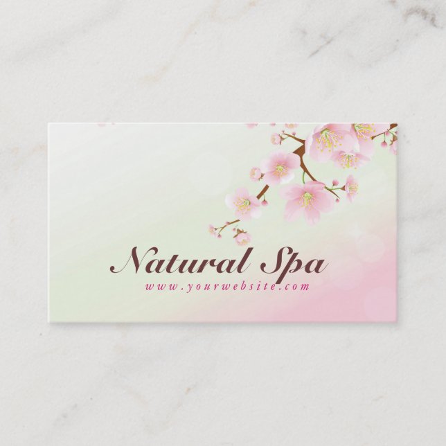 Carte De Visite Spa Naturel En Fleur De Cerisier Rose Et Blanc (Devant)