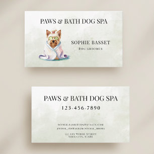 Carte De Visite Spa pour chien adorable Aquarelle verte