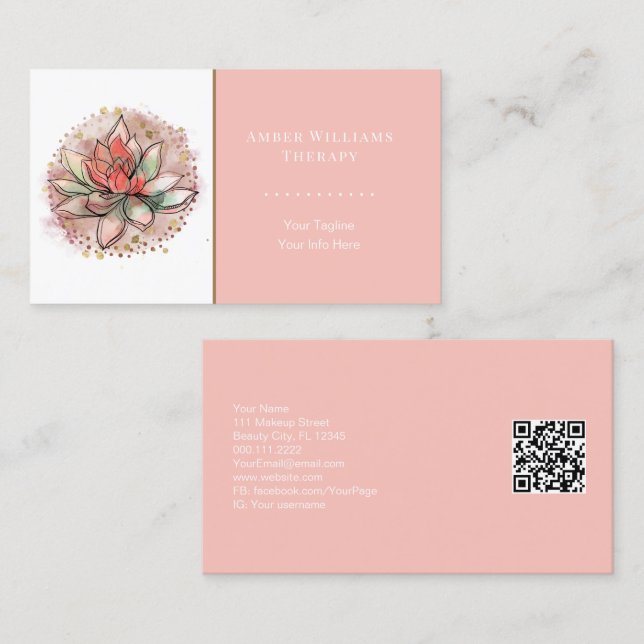 Carte De Visite Spa thérapeutique Yoga Succulent guérison QR Code (Devant / Derrière)
