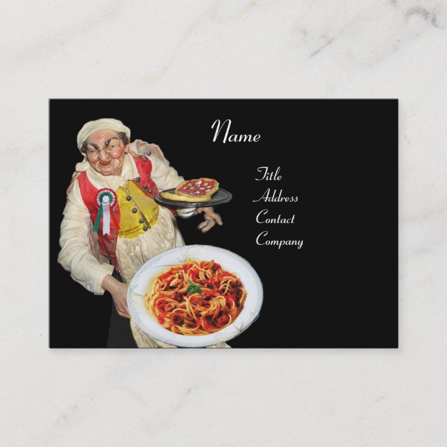 Carte De Visite SPAGHETTI & MANDOLIN CUISINE ITALIENNE, rouge noir (Devant)