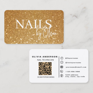Carte De Visite Spécialiste moderne des ongles en or Code QR Entre