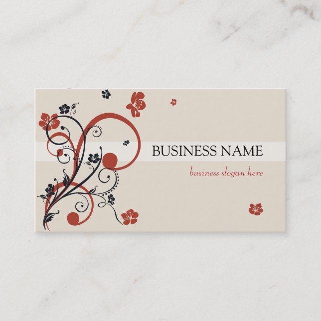 Carte De Visite Spirales noires rouges et fleurs (Devant)