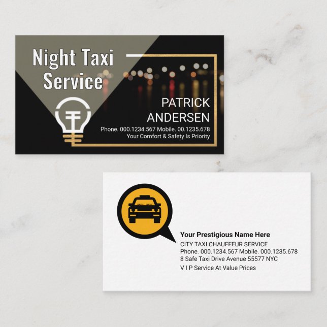 Carte De Visite Spotlight On Night Taxi Service (Devant / Derrière)