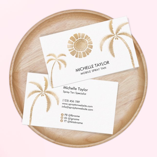 Carte De Visite Spray Tan Mobile Tropical Palm Tree Beach Gold (Créateur téléchargé)
