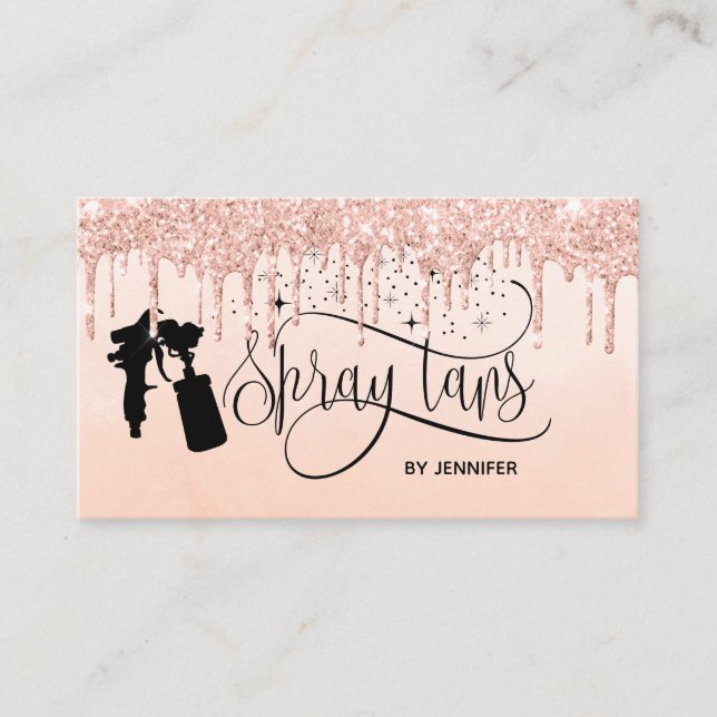 Carte De Visite Spray tan script parties scintillant gouttes d'or (Devant)