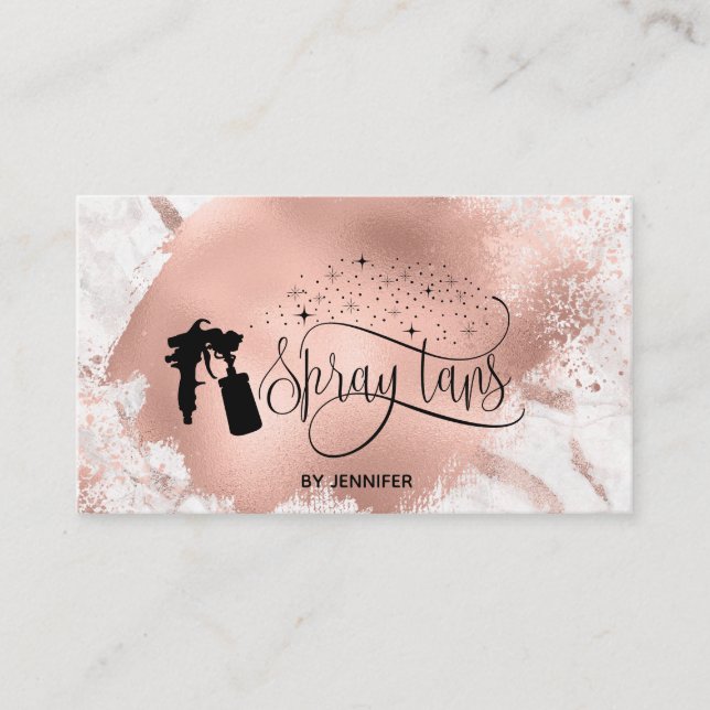 Carte De Visite Spray tan script parties scintillant rose or splas (Devant)