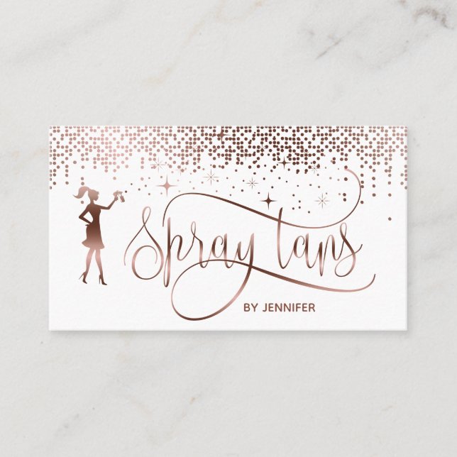 Carte De Visite Spray tans script rose or parties scintillant conf (Devant)