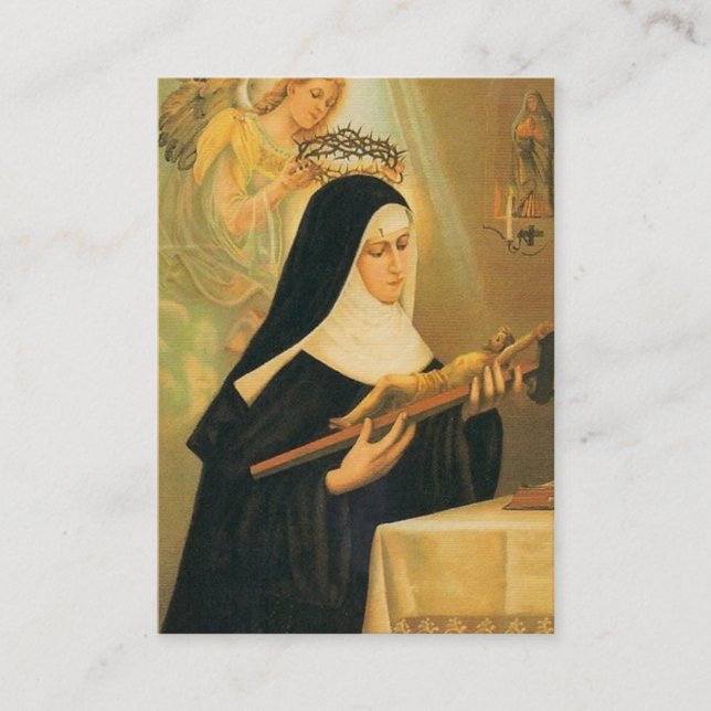 Carte De Visite St Rita de Cascia w/Crown d'ange d'épines (Devant)