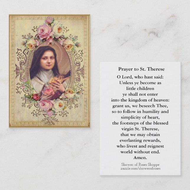 Carte De Visite St Therese de cru la petite prière de fleur (Devant / Derrière)