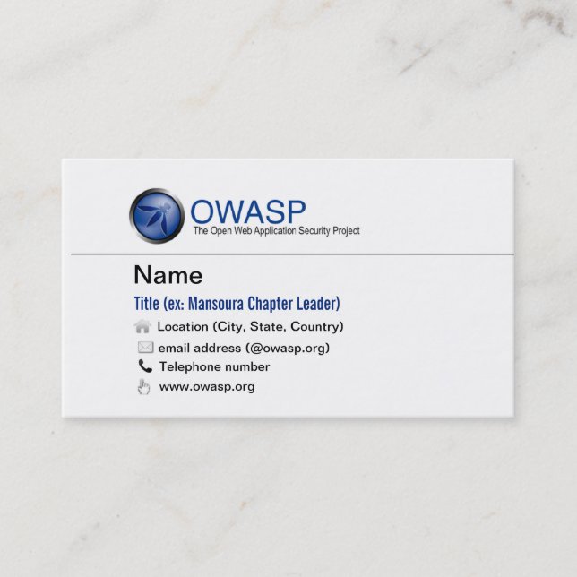 Carte de visite standard d'OWASP (Devant)