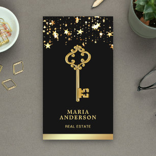 Carte De Visite Stars Confetti Chic Gold Antique Key Immobilier
