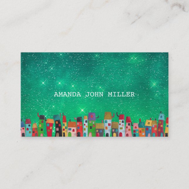 Carte De Visite Stars Galaxy Green Aquatic Baby Sitter Enseignant (Devant)